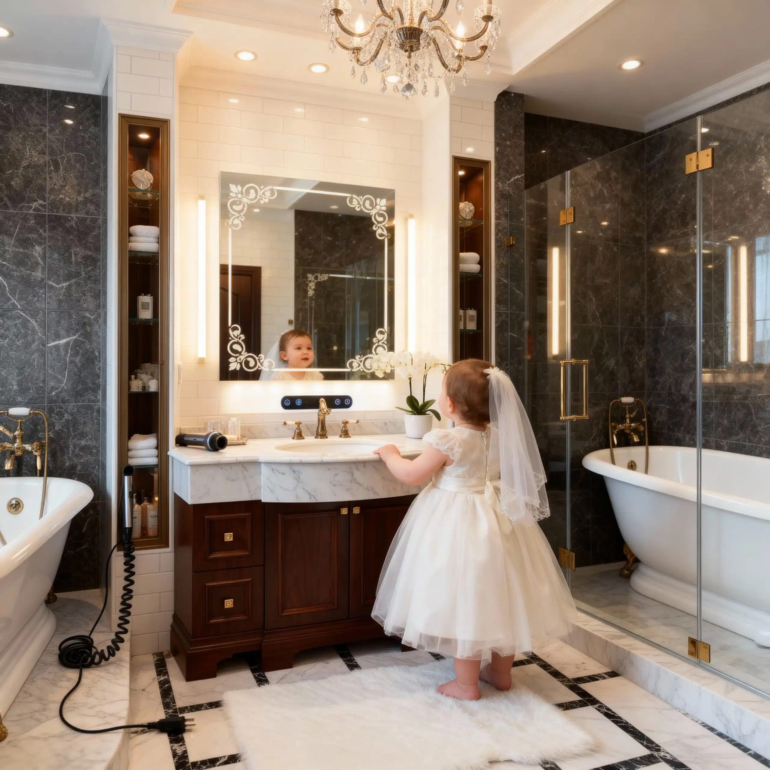 Floral Border LED Bathroom Mirror with Elegant Frame Design