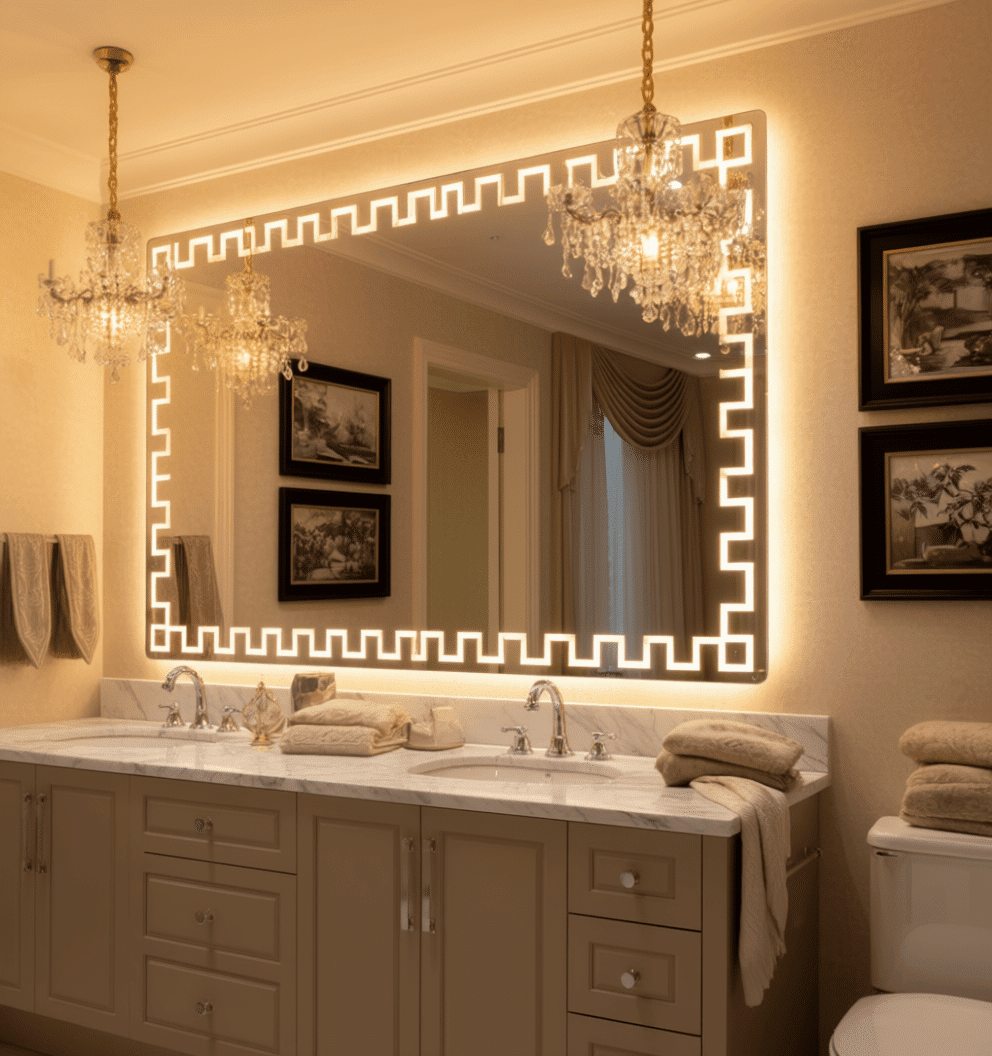 Geometric Border LED Mirror – Modern Rectangular Design
