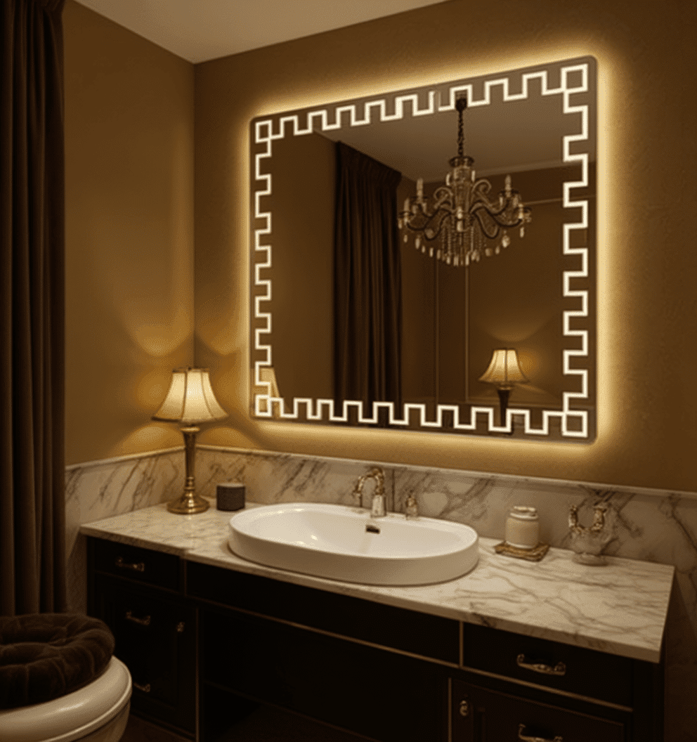 Geometric Border LED Mirror – Modern Rectangular Design