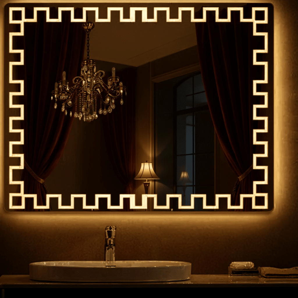 Geometric Border LED Mirror – Modern Rectangular Design