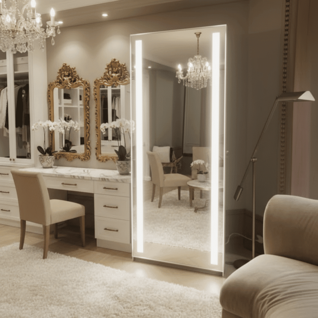 Modern LED Bathroom Mirror with Backlit Frame – Vertical Design 2 Modern LED Bathroom Mirror with Backlit Frame – Vertical Design 2