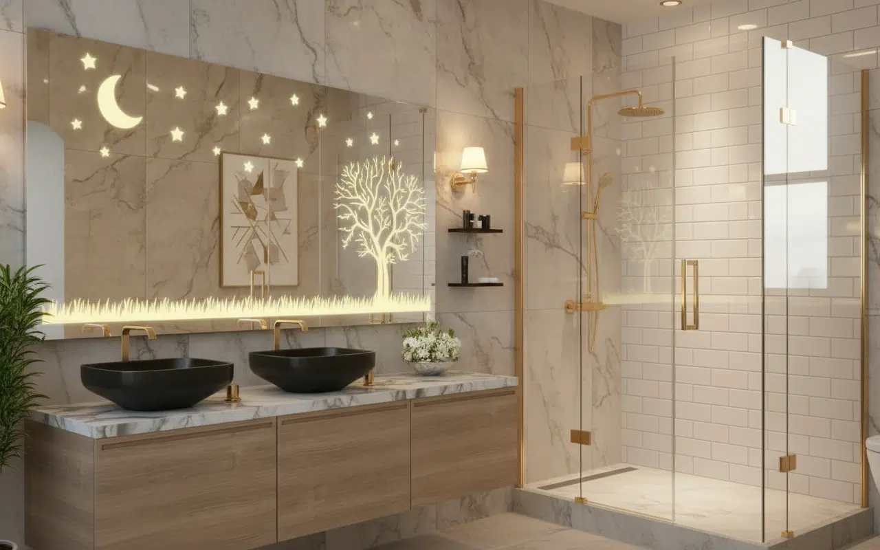 Moon & Tree Designer LED Mirror – Artistic Frosted Backlit Panel 2