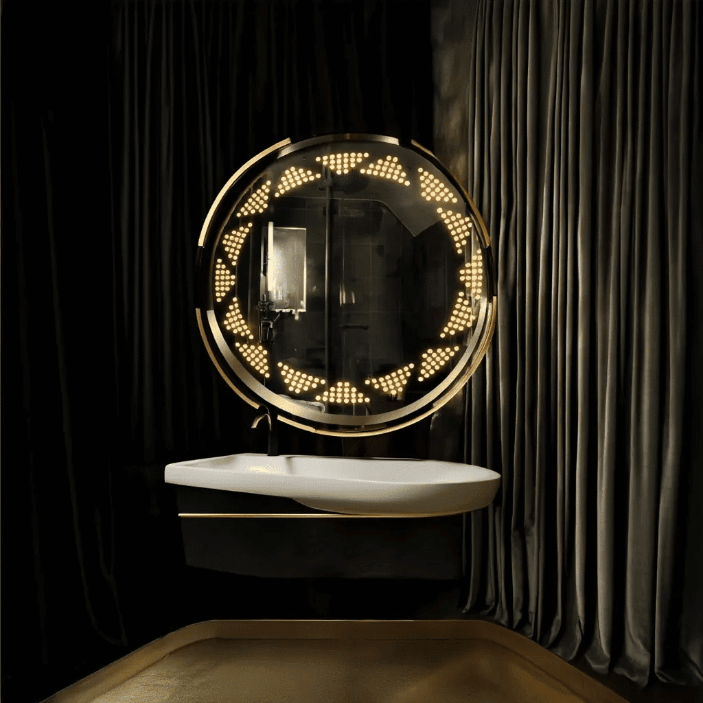 Round Chain-Link Frosted LED Mirror – Decorative Backlit Wall Mirror 1 Round Chain-Link Frosted LED Mirror – Decorative Backlit Wall Mirror 1