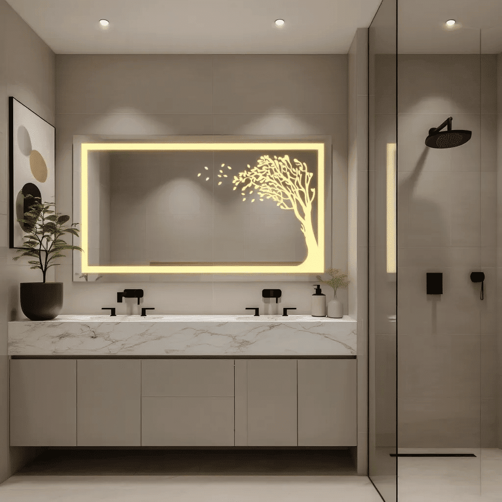 Autumn Tree LED Bathroom Mirror – Nature-Inspired Illuminated Mirror with Touch Sensor 4