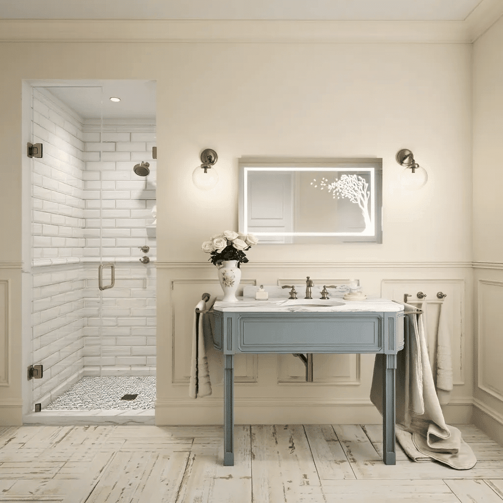 Luxury LED Wall Mirror with Tree Etching Light Design