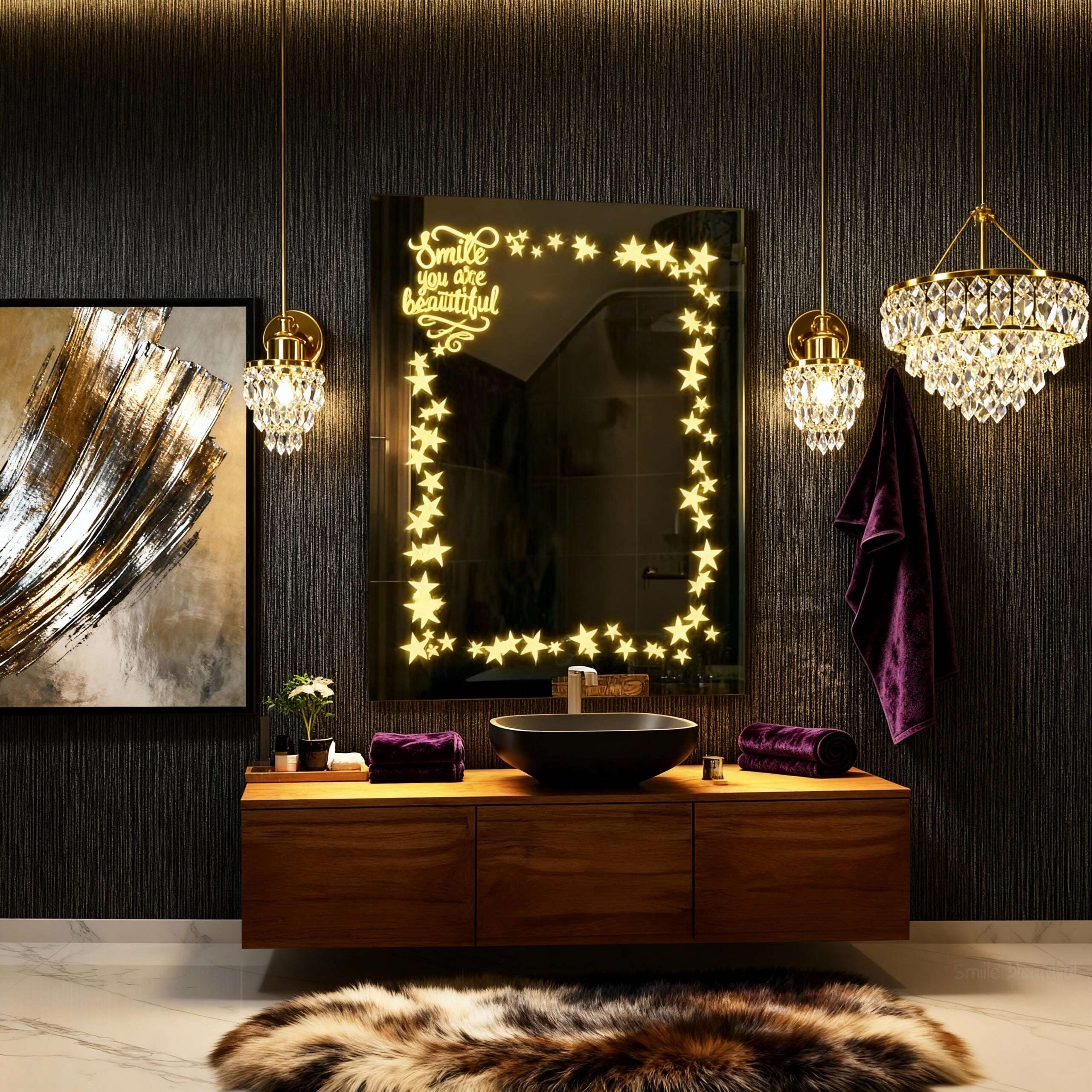 Decorative Engraved Wall Mirror with LED