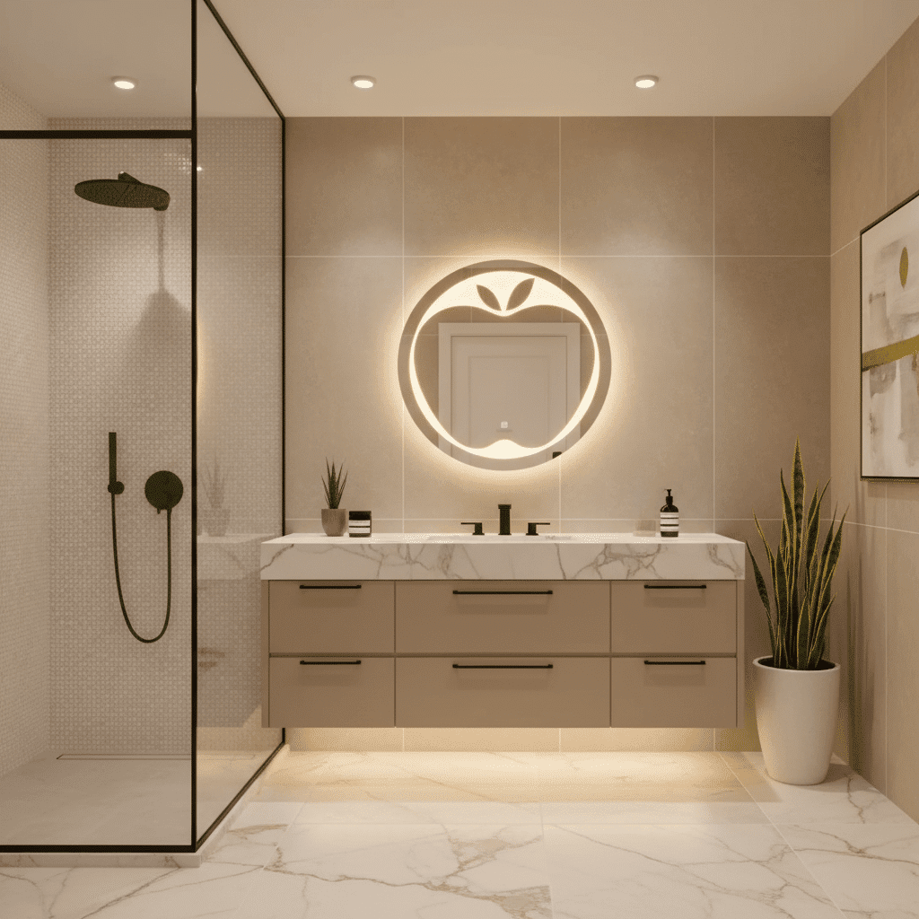 Apple Shape LED Bathroom Mirror with Backlit Glow 3 Apple Shape LED Bathroom Mirror with Backlit Glow 3