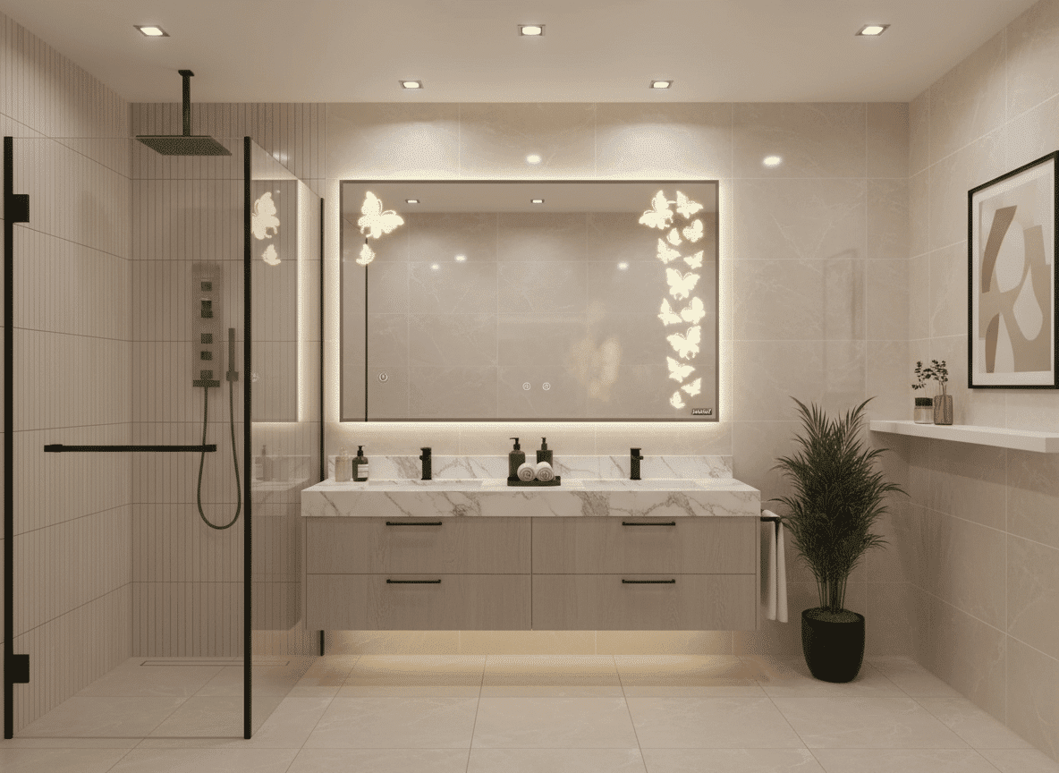 Decorative Butterfly LED Bathroom Mirror with Backlit Glow