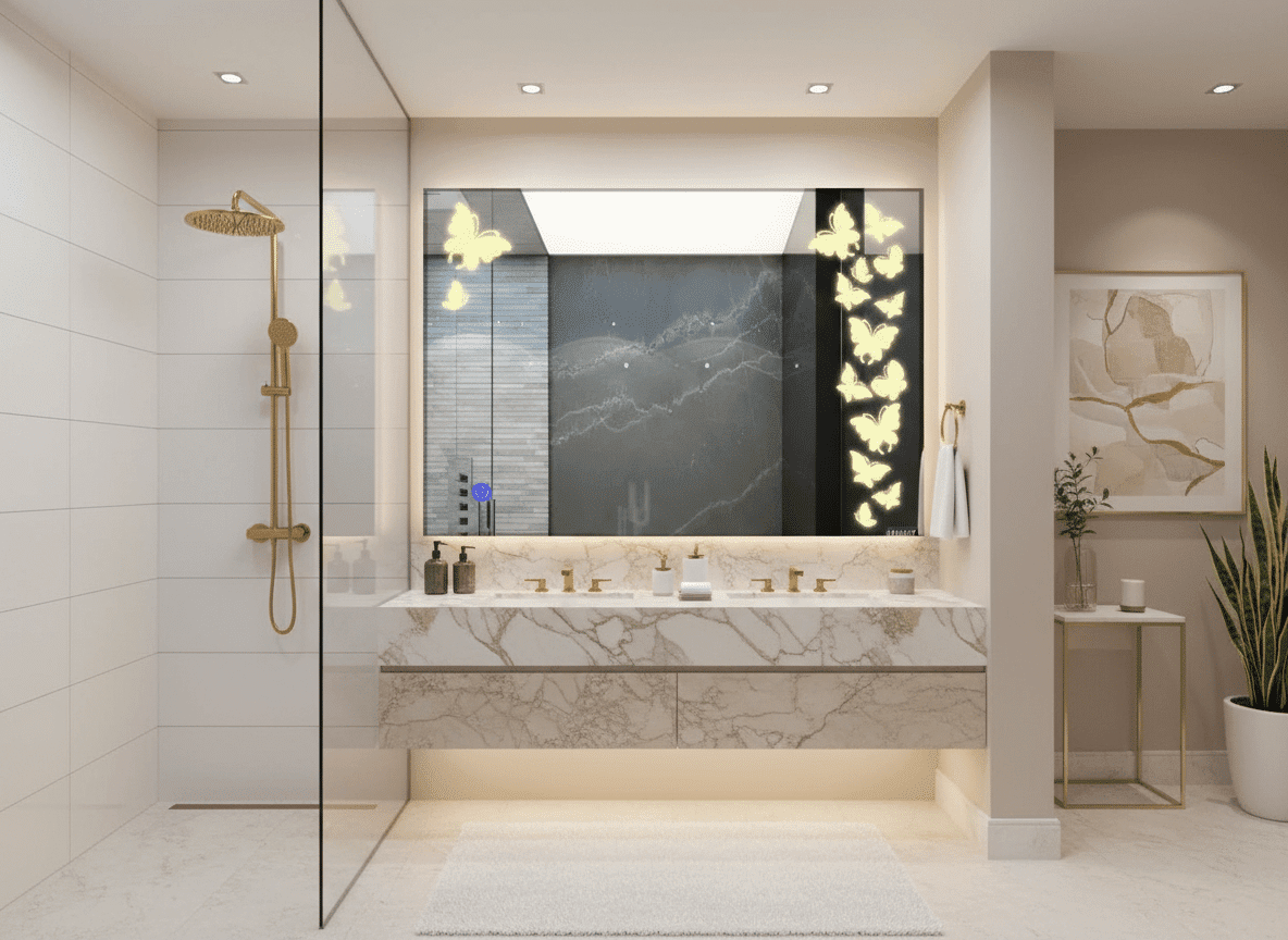 Decorative Butterfly LED Bathroom Mirror with Backlit Glow