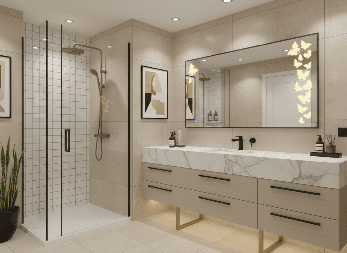Decorative Butterfly LED Bathroom Mirror with Backlit Glow