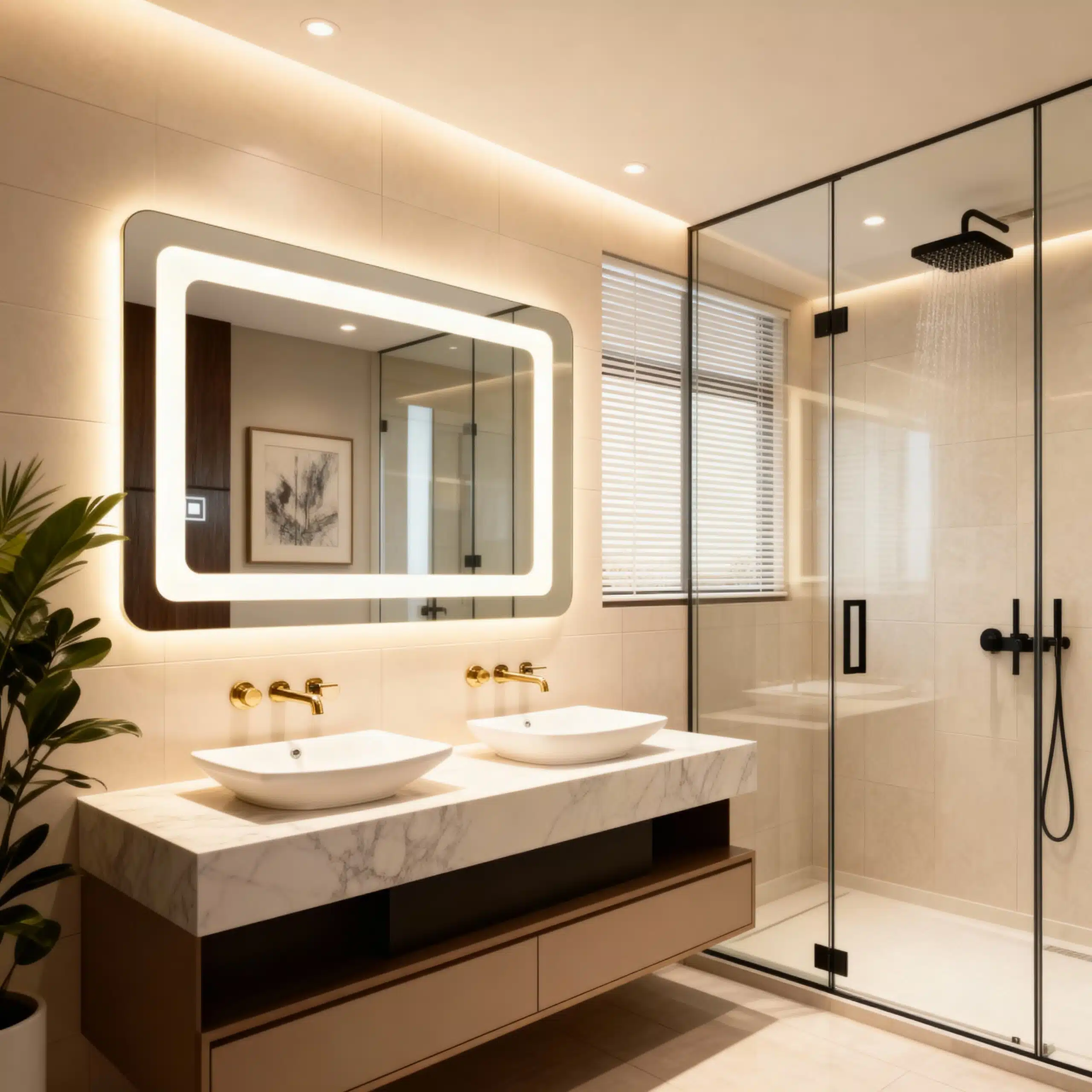 Frameless Rounded Rectangle LED Mirror