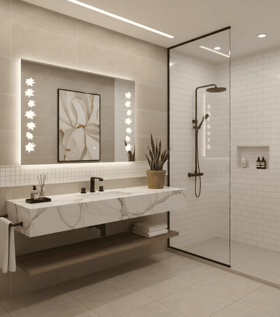 Premium Decorative Bathroom Mirror with Leaf Design