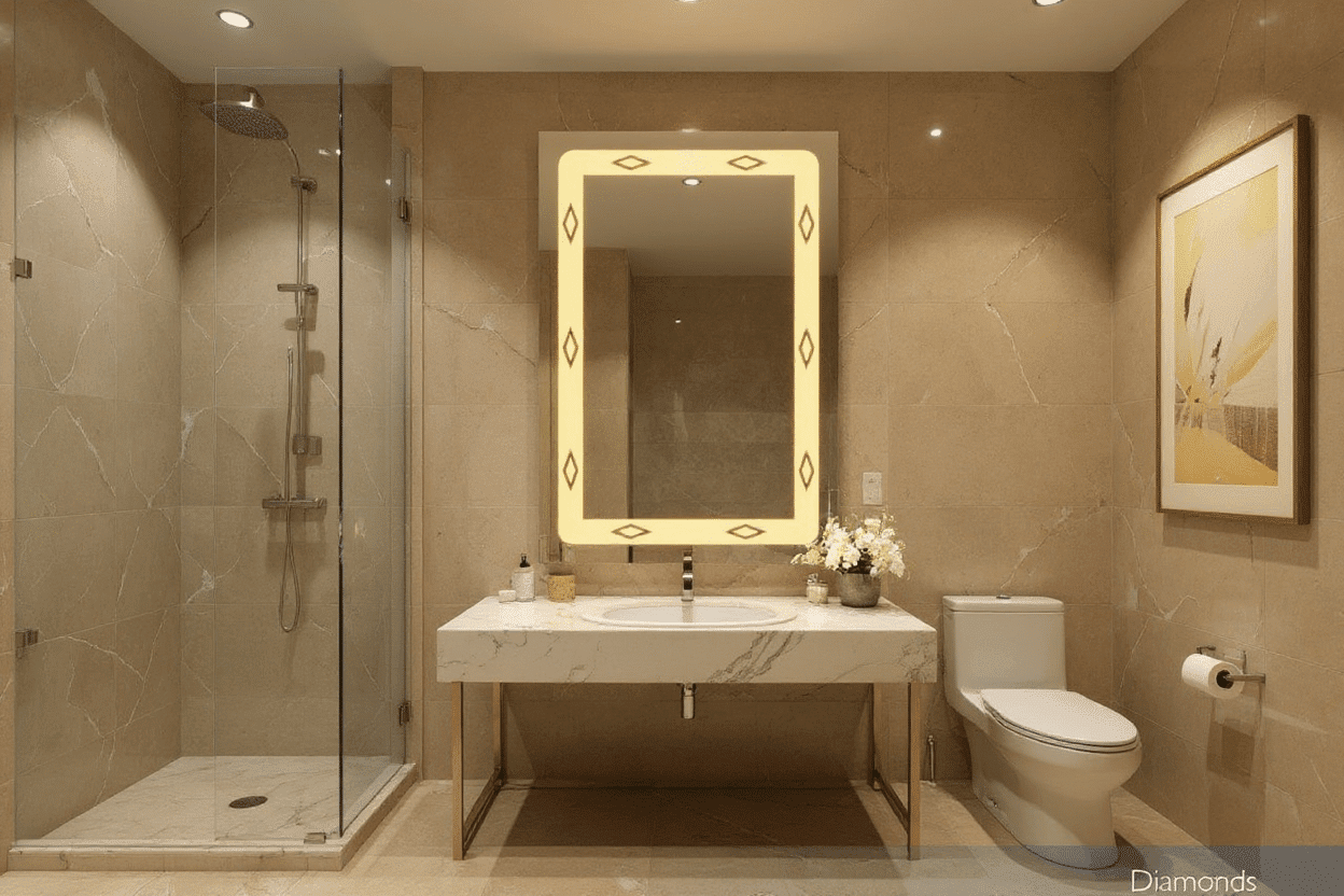 Classy washbasin mirror with designed frost