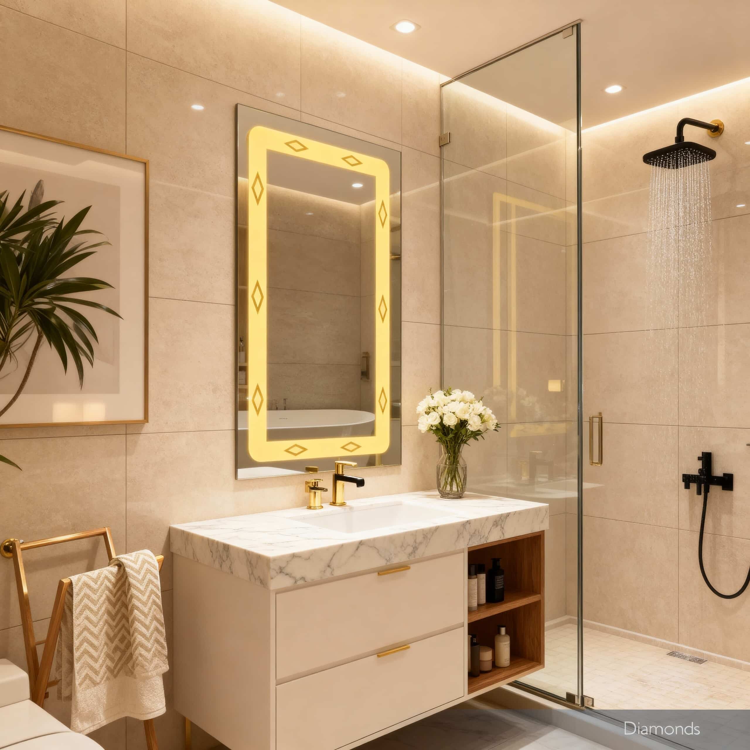 Classy washbasin mirror with designed frost