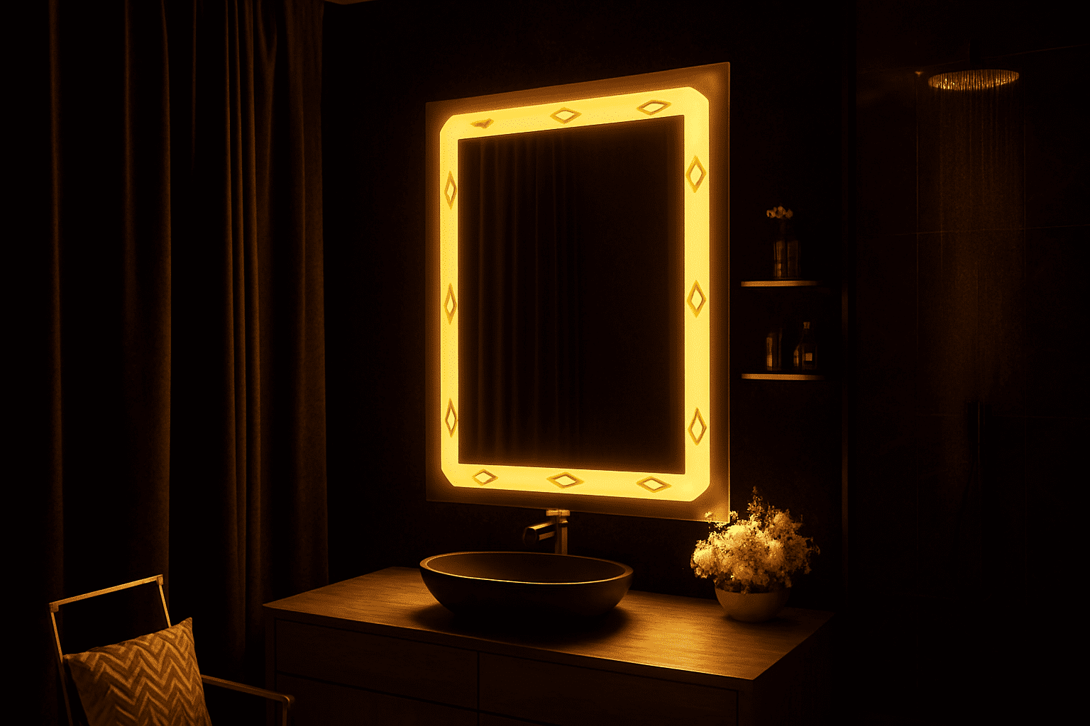 Classy washbasin mirror with designed frost
