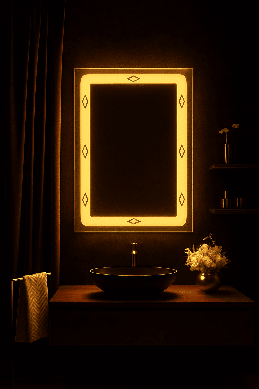 Classy washbasin mirror with designed frost