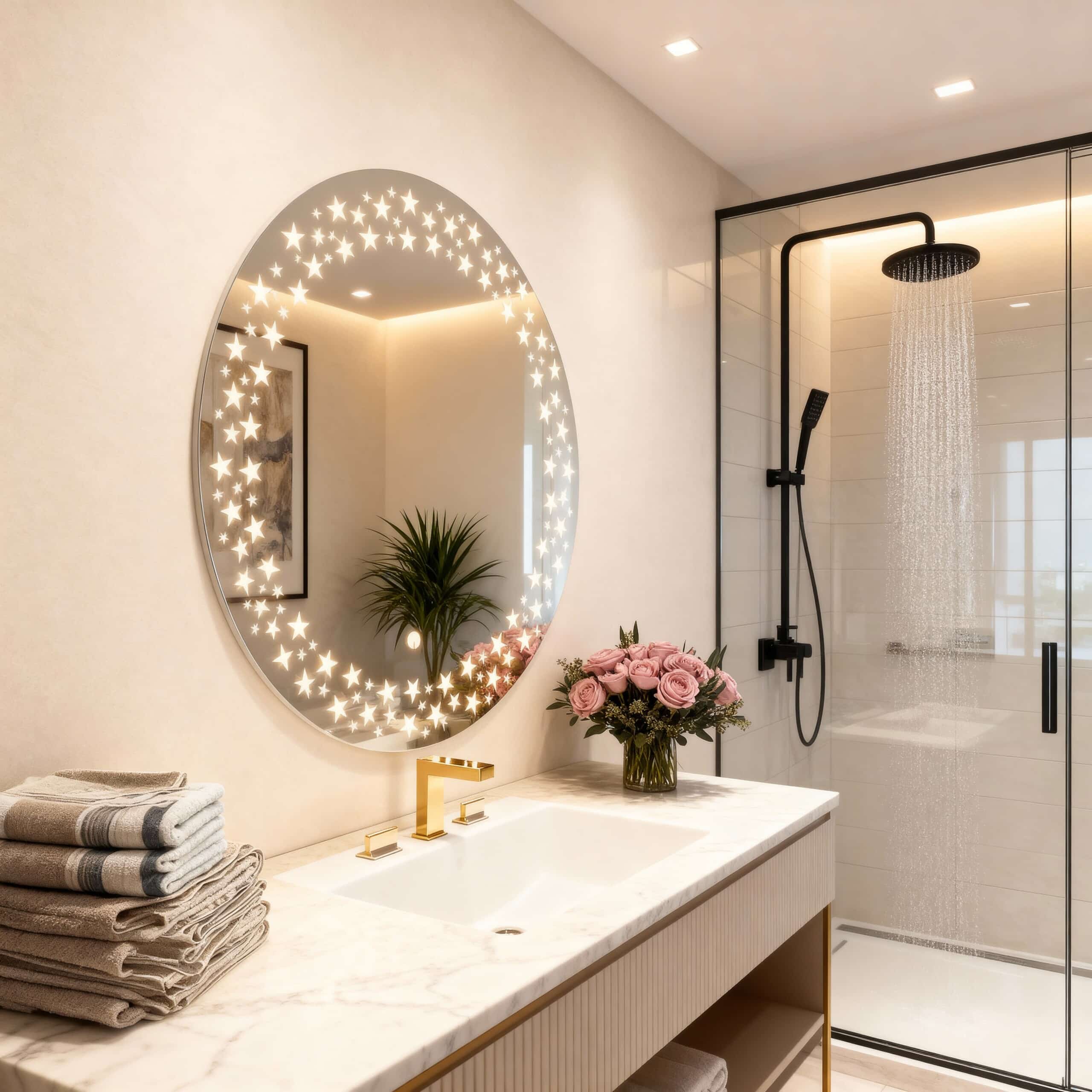 Twinkling Stars LED Bathroom Mirror – Illuminated Mirror with Starry Design and Touch Sensor 1