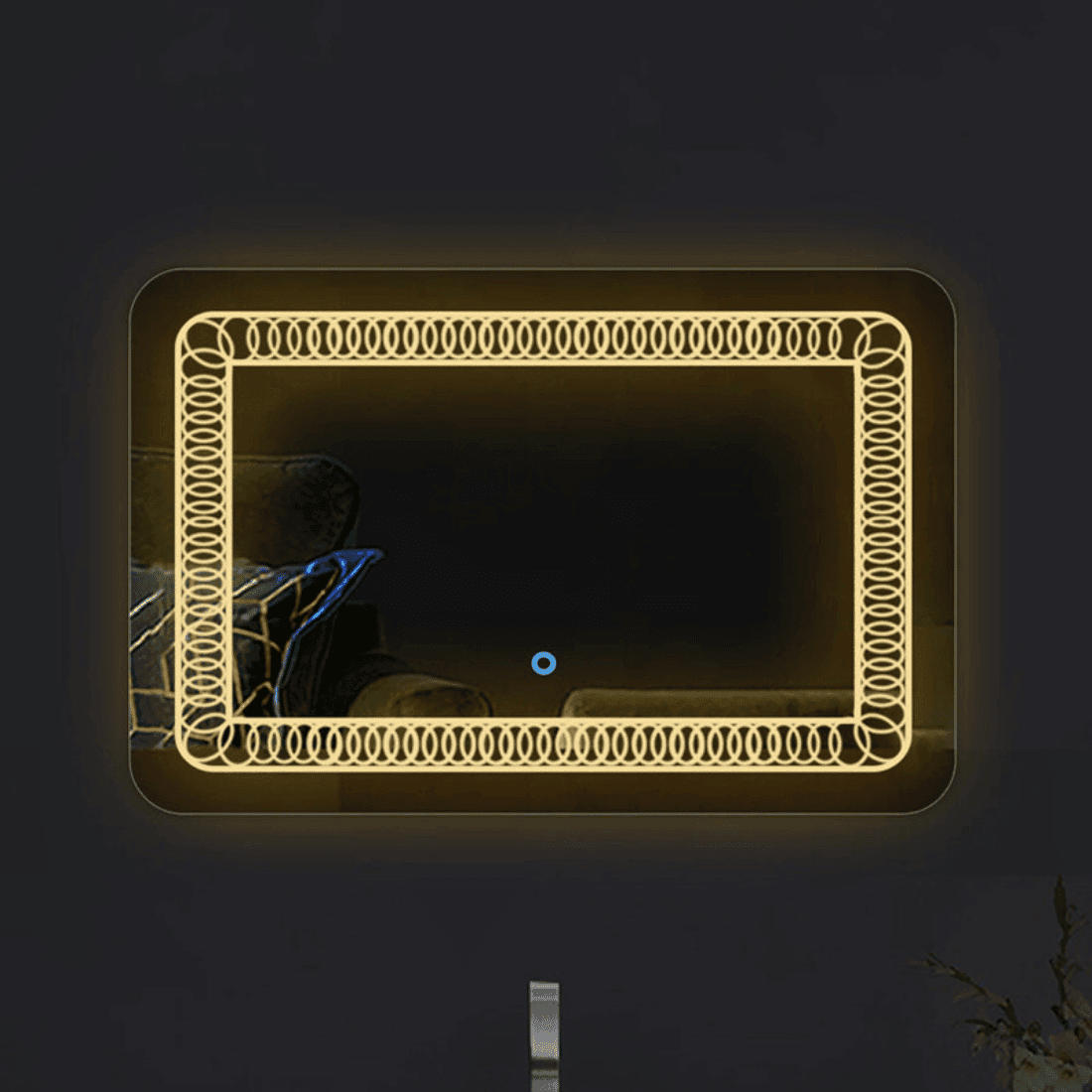 Elegant Wall Mirror with Greek Key LED Frame