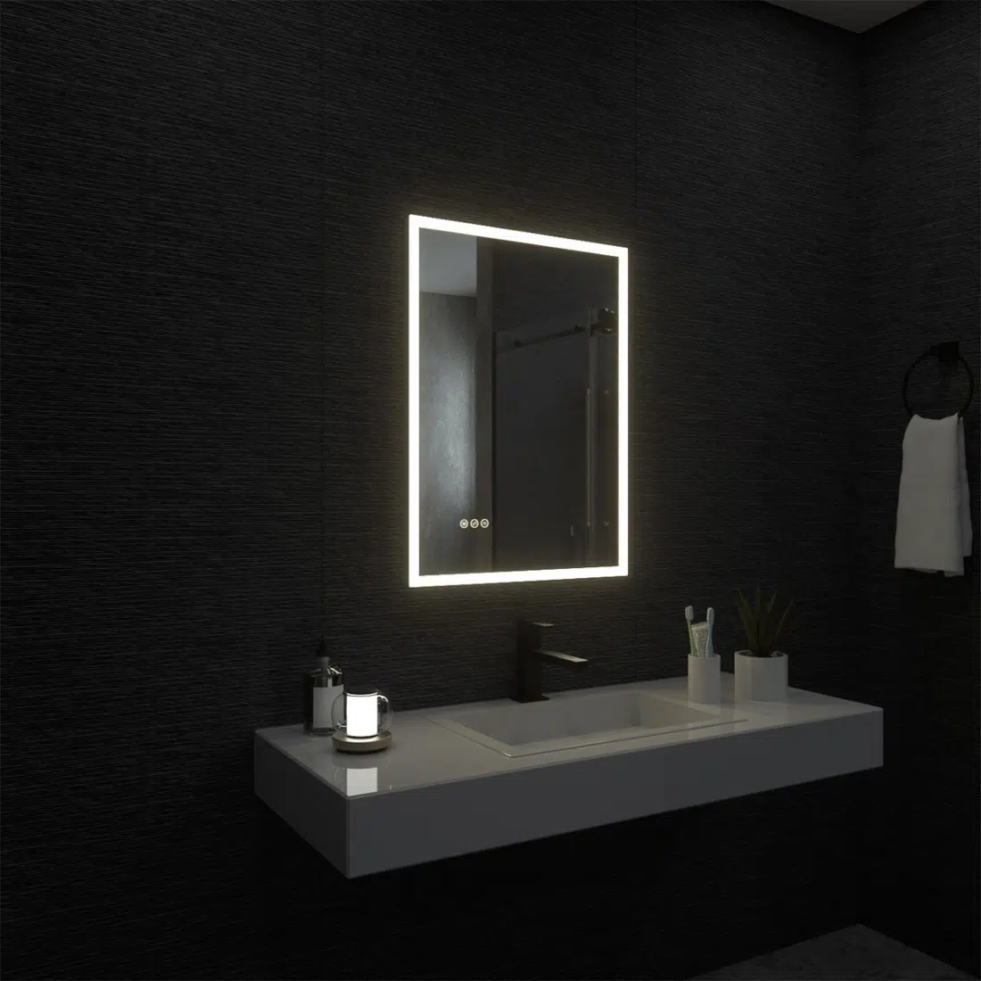 Sleek Rectangular Frameless LED Wall Mirror with Sensor