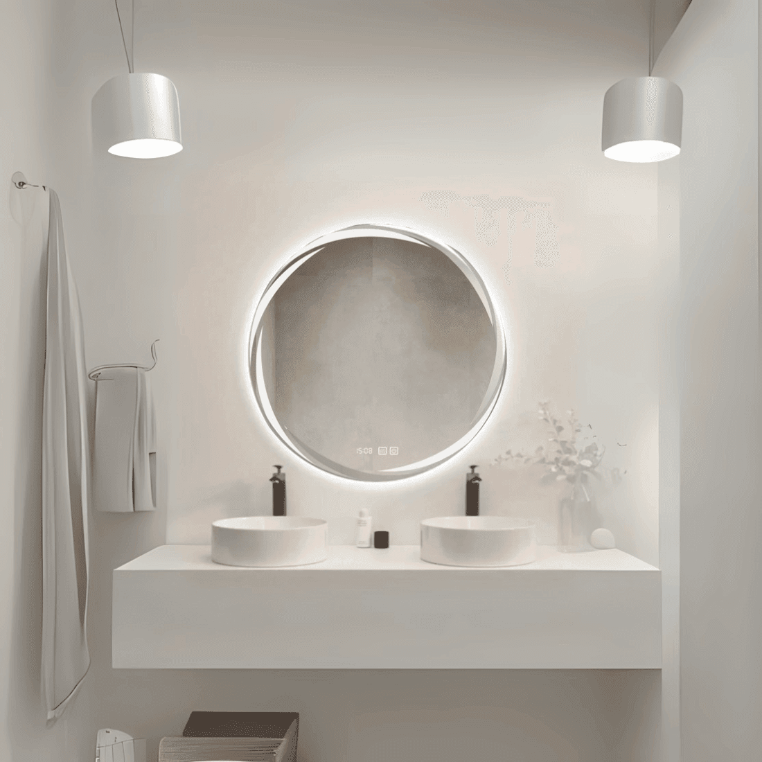 Round Frosted Edge LED Mirror with Ambient Glow