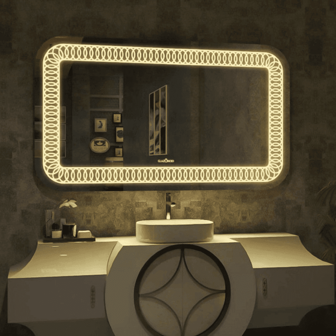 Elegant Wall Mirror with Greek Key LED Frame