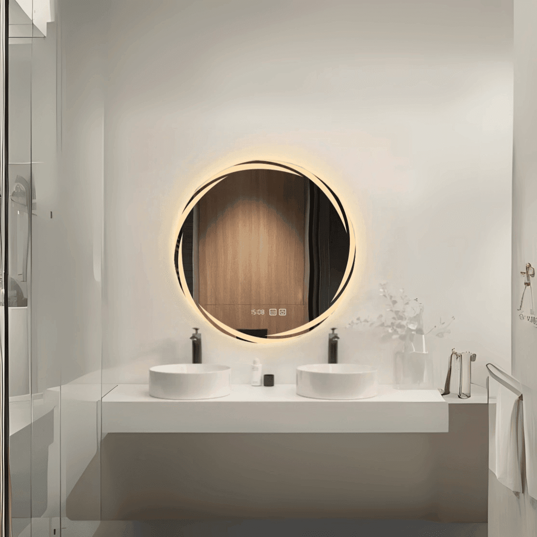 Round Frosted Edge LED Mirror with Ambient Glow