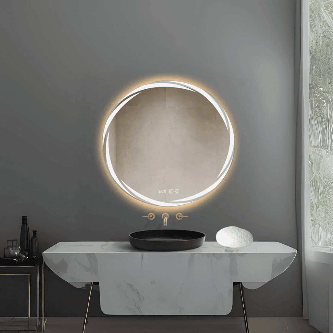 Round Frosted Edge LED Mirror with Ambient Glow