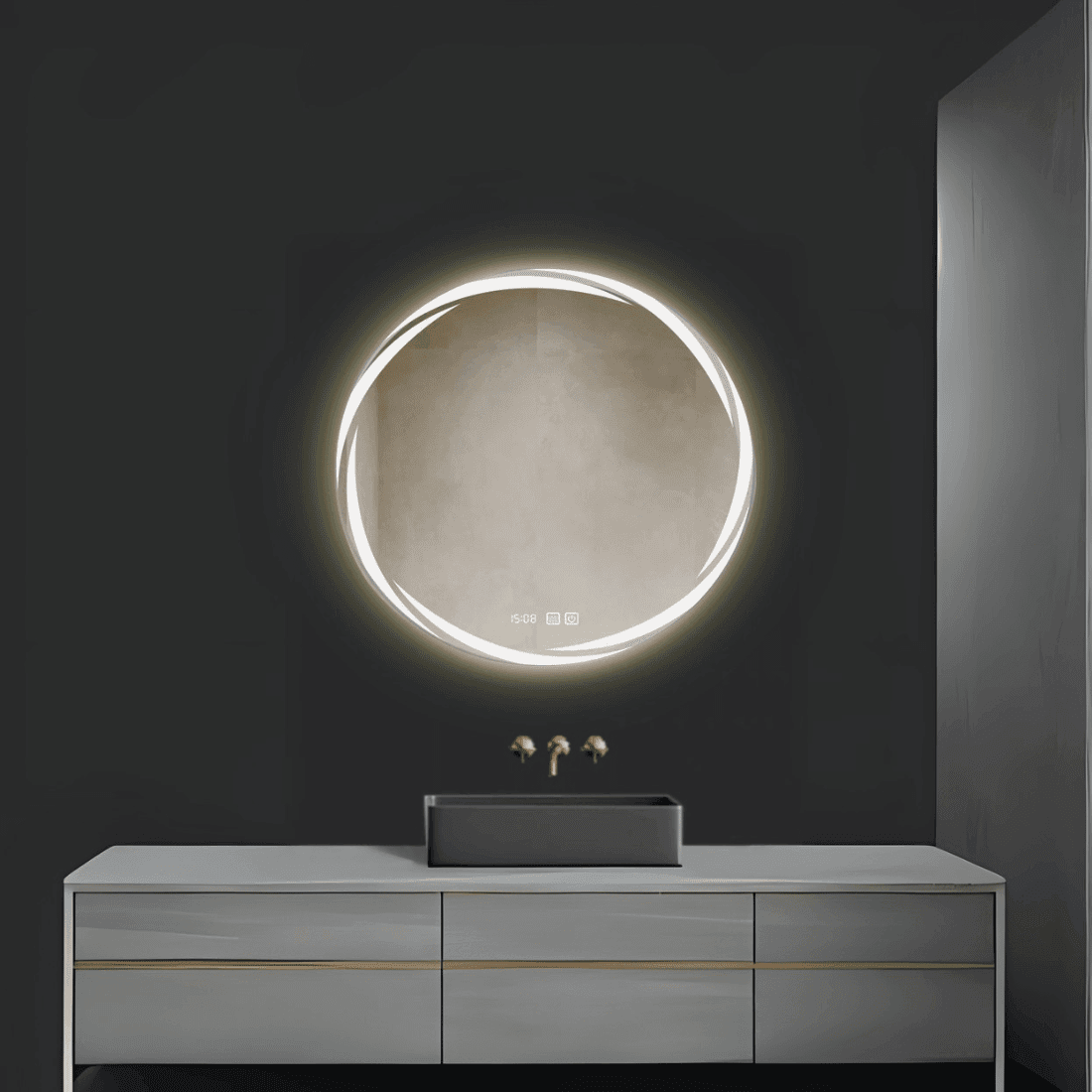 Round Frosted Edge LED Mirror with Ambient Glow