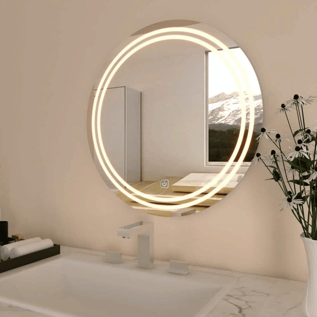 Round double line frosted led mirror 1