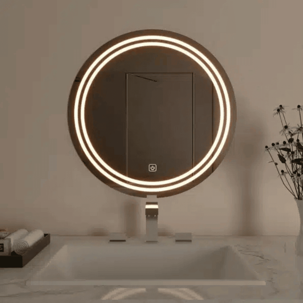 Round double line frosted led mirror
