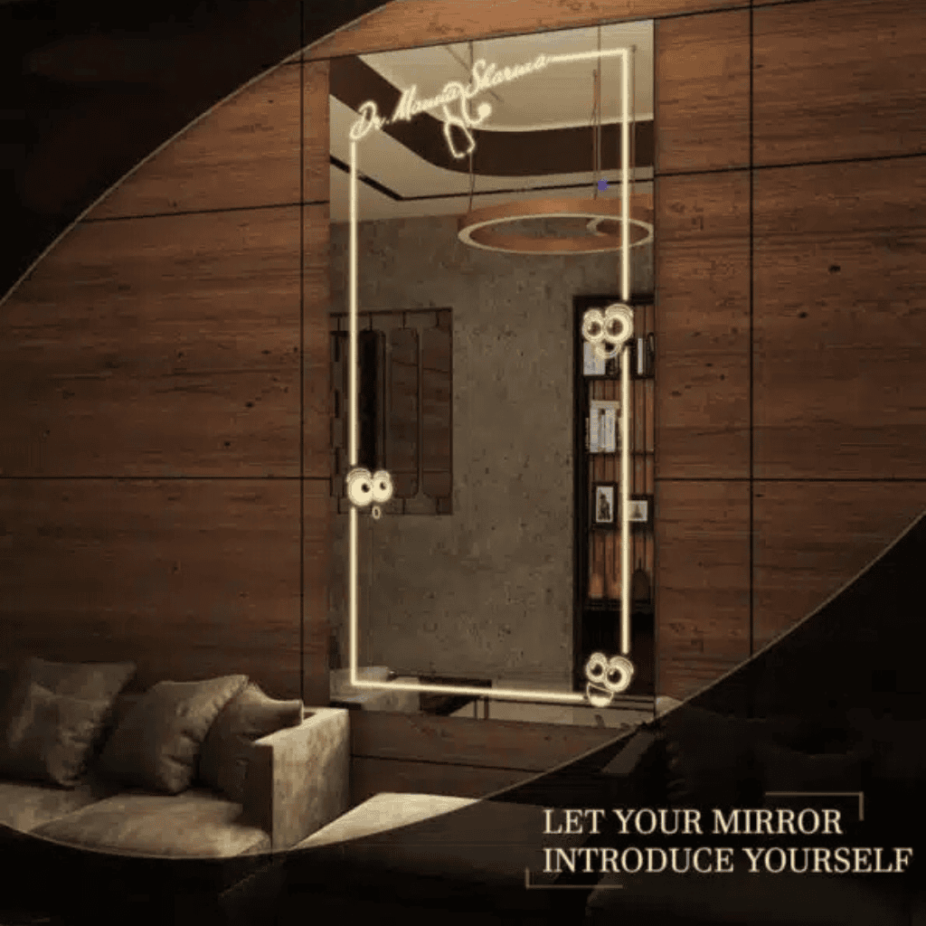 Frosted LED Rectangle Mirror with Gold Border