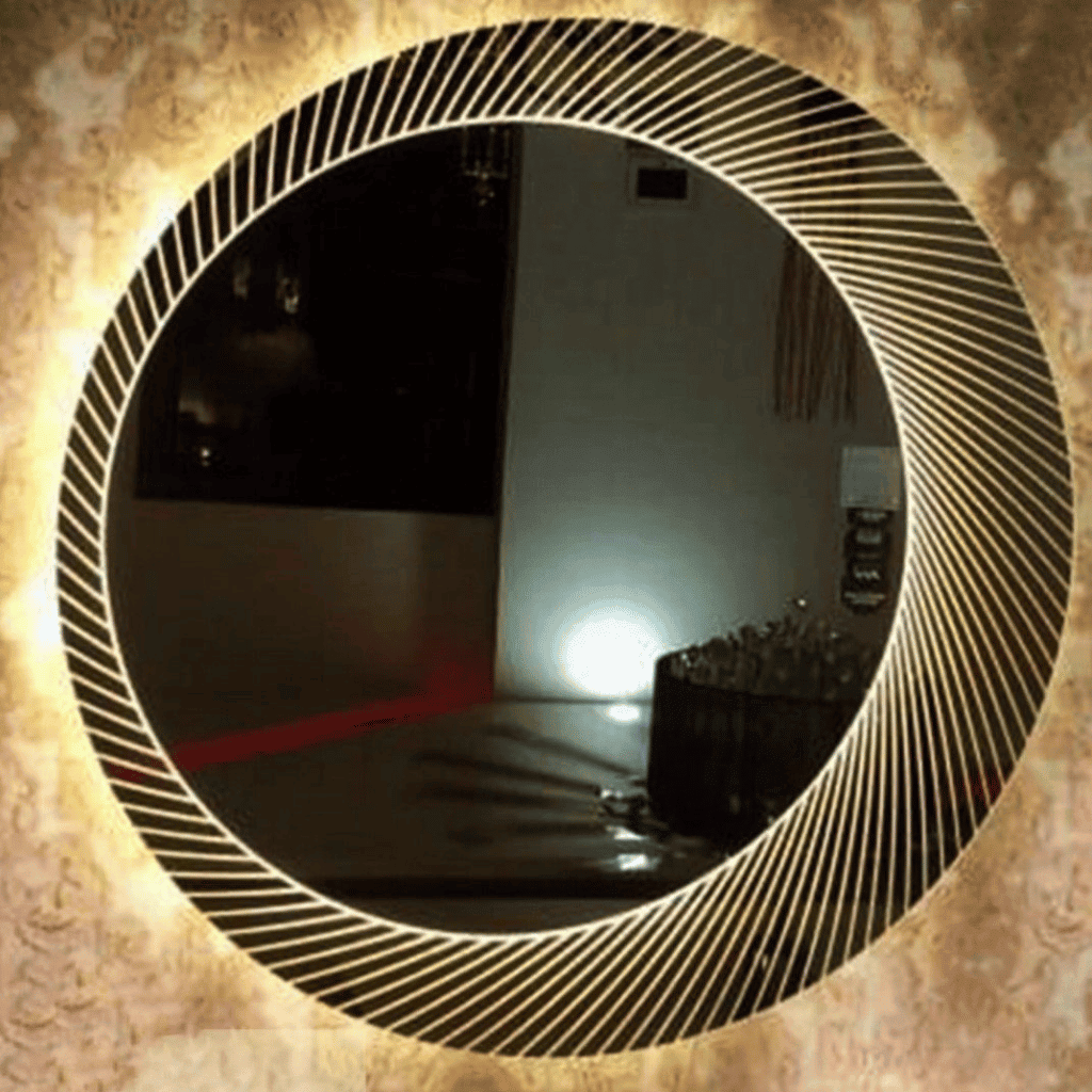 Elegant Round LED Backlit Mirror with Striped Design 1