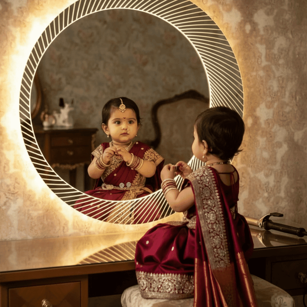 Elegant Round LED Backlit Mirror with Striped Design 1