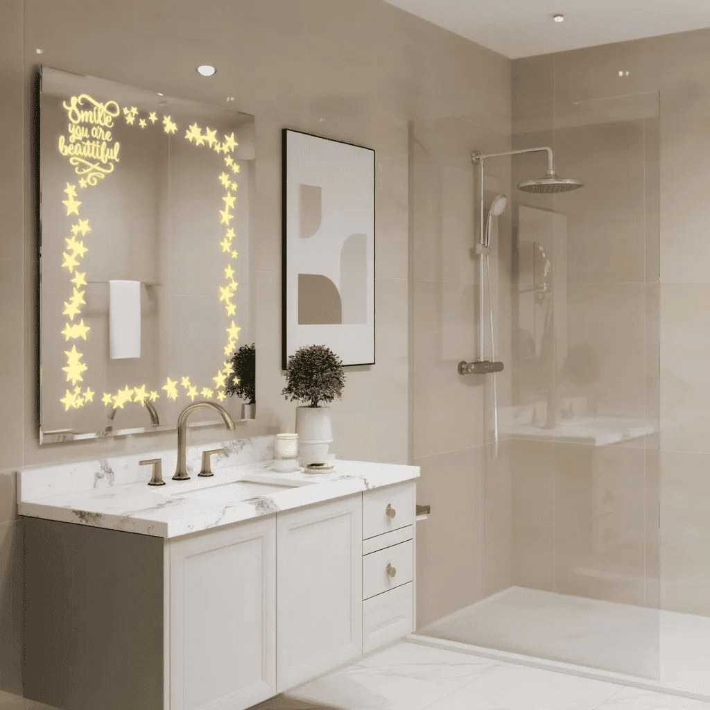 Decorative Engraved Wall Mirror with LED Decorative Engraved Wall Mirror with LED
