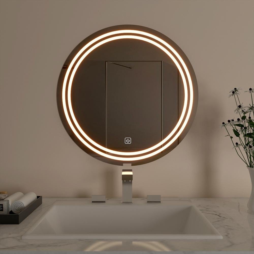 Round double line frosted led mirror