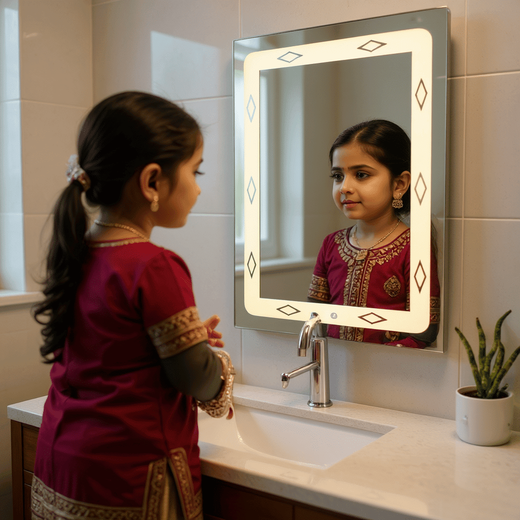 Classy washbasin mirror with designed frost