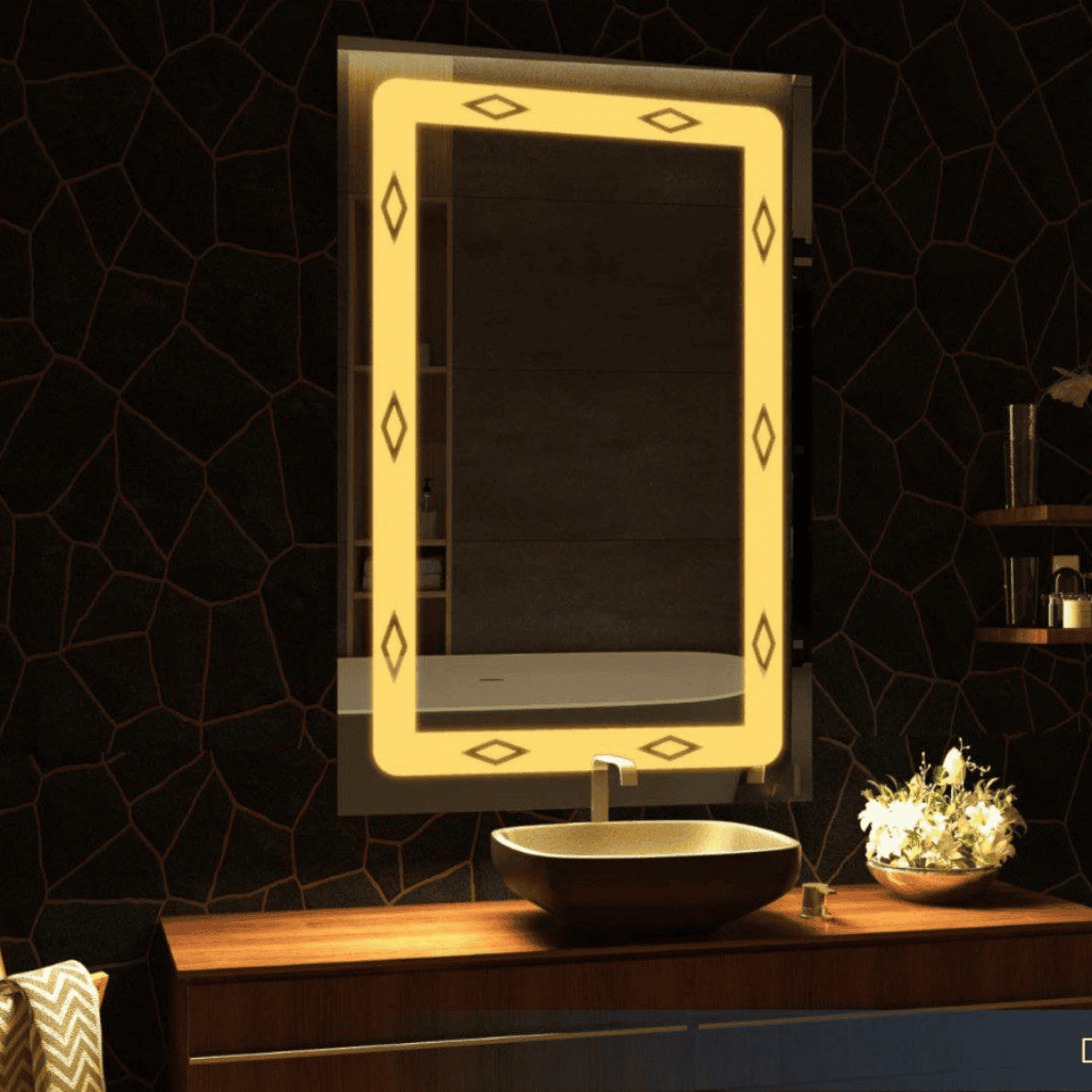 Classy washbasin mirror with designed frost