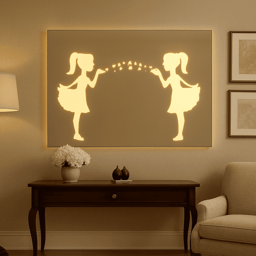 Decorative Etched LED Mirror with Girl Design 1