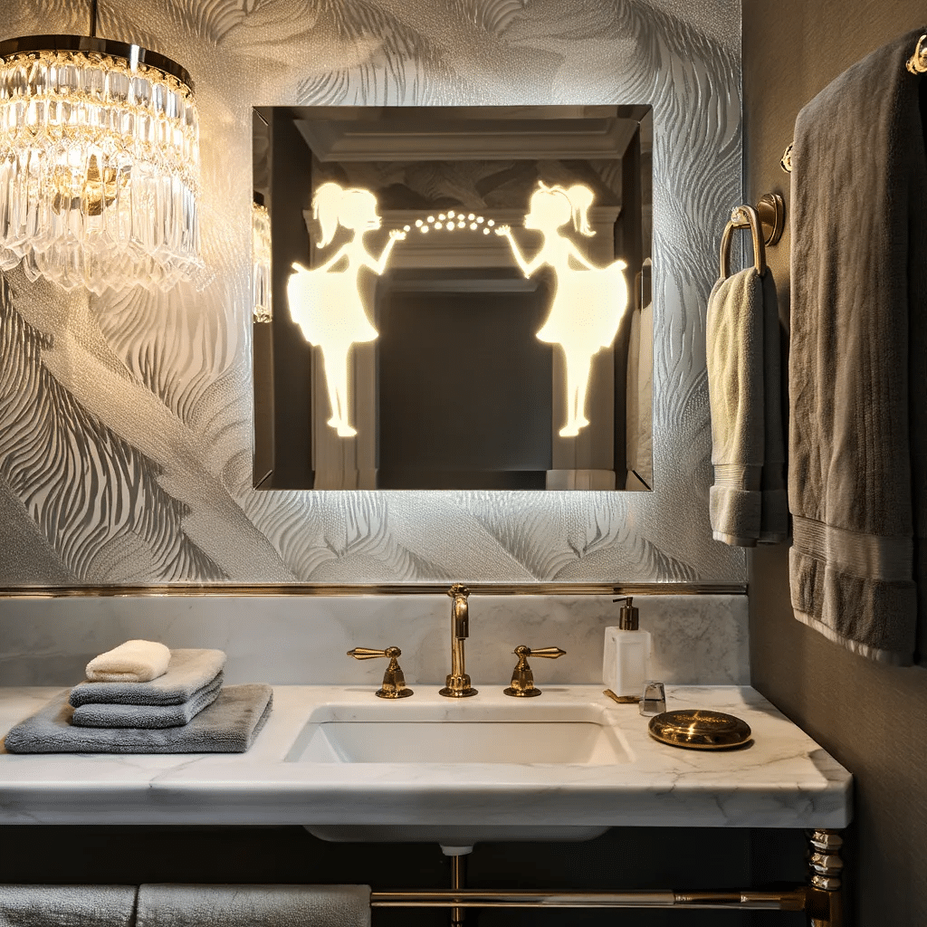 Decorative Etched LED Mirror with Girl Design