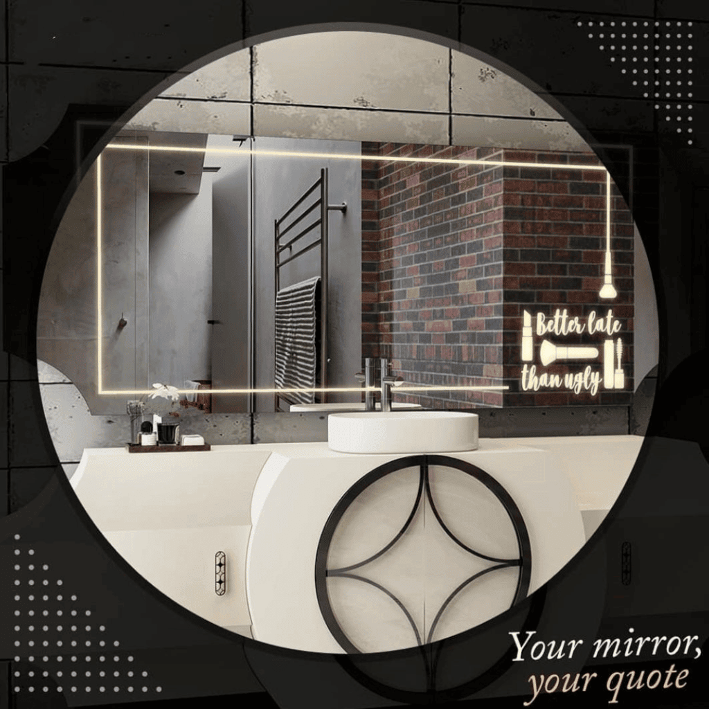 Customizable Round LED Bathroom Mirror with Personalized Quote