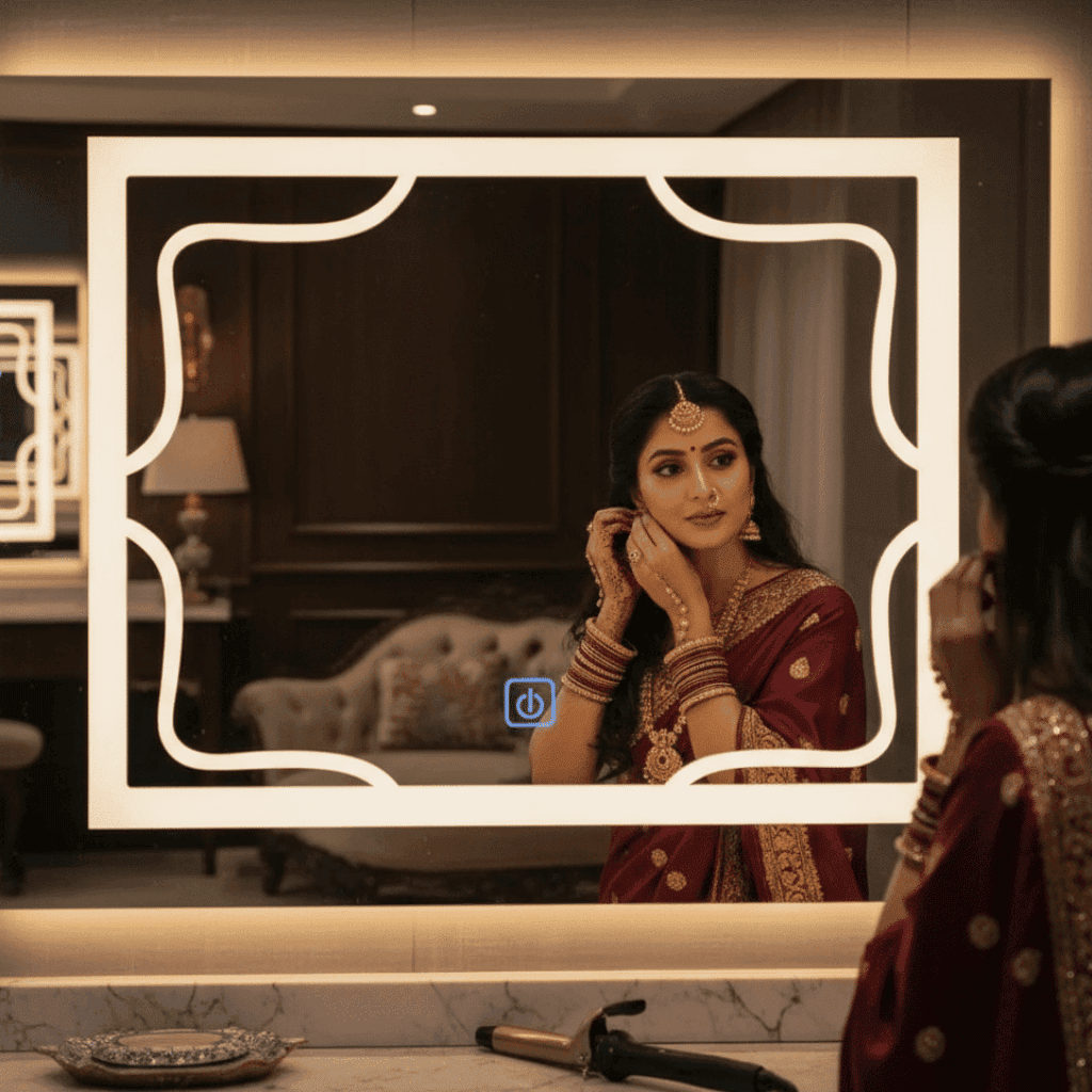 Elegant Frosted Frame LED Mirror – Touch Sensor Wall Mirror 1