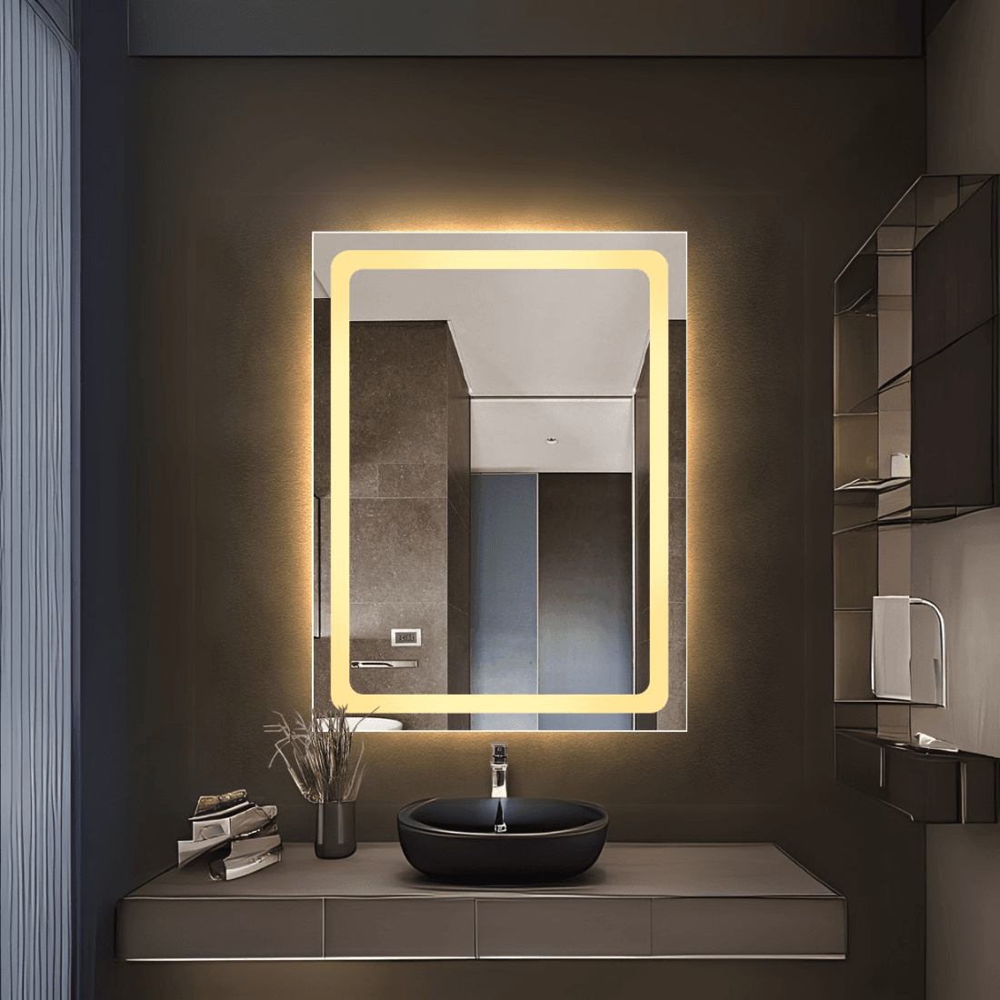 Square LED Bathroom Mirror with Touch Sensor & Soft Glow