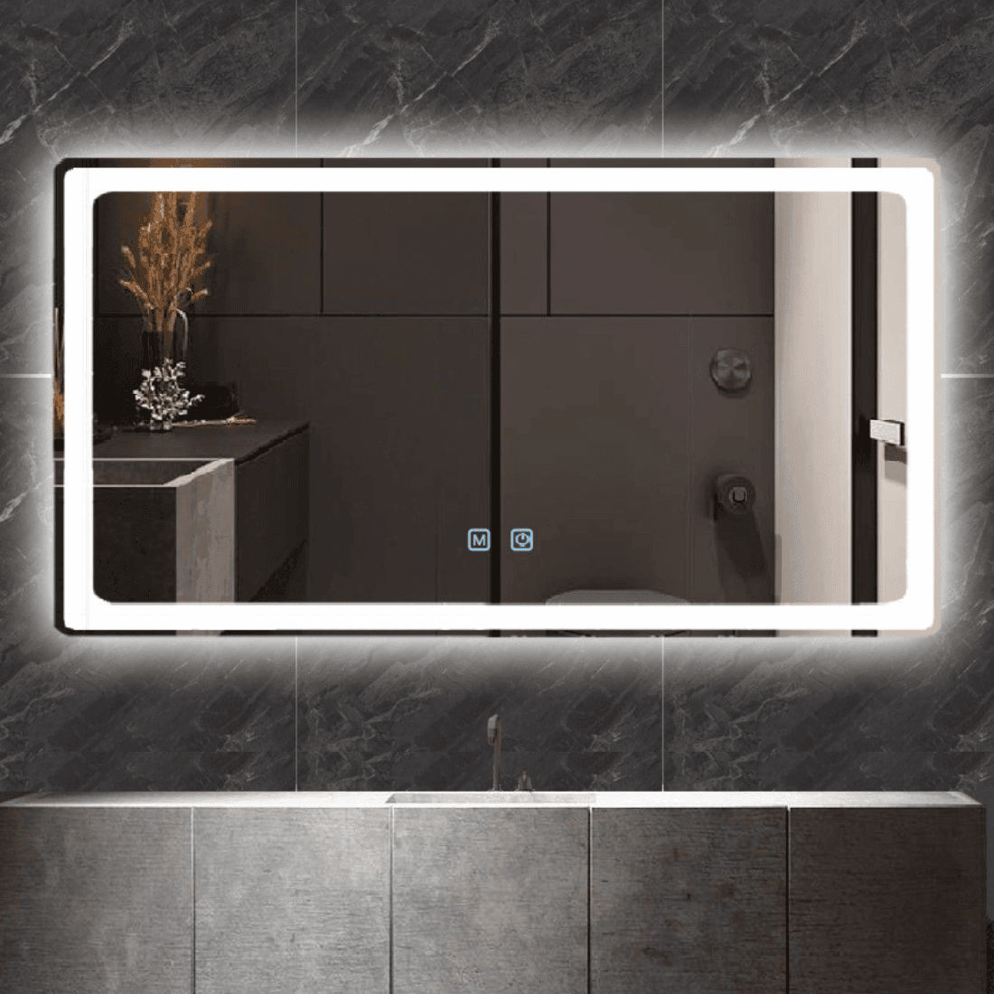 Contemporary Horizontal Bathroom Mirror with LED