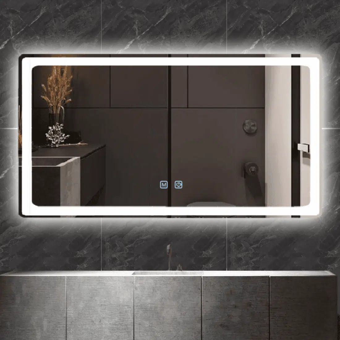Contemporary Horizontal Bathroom Mirror with LED