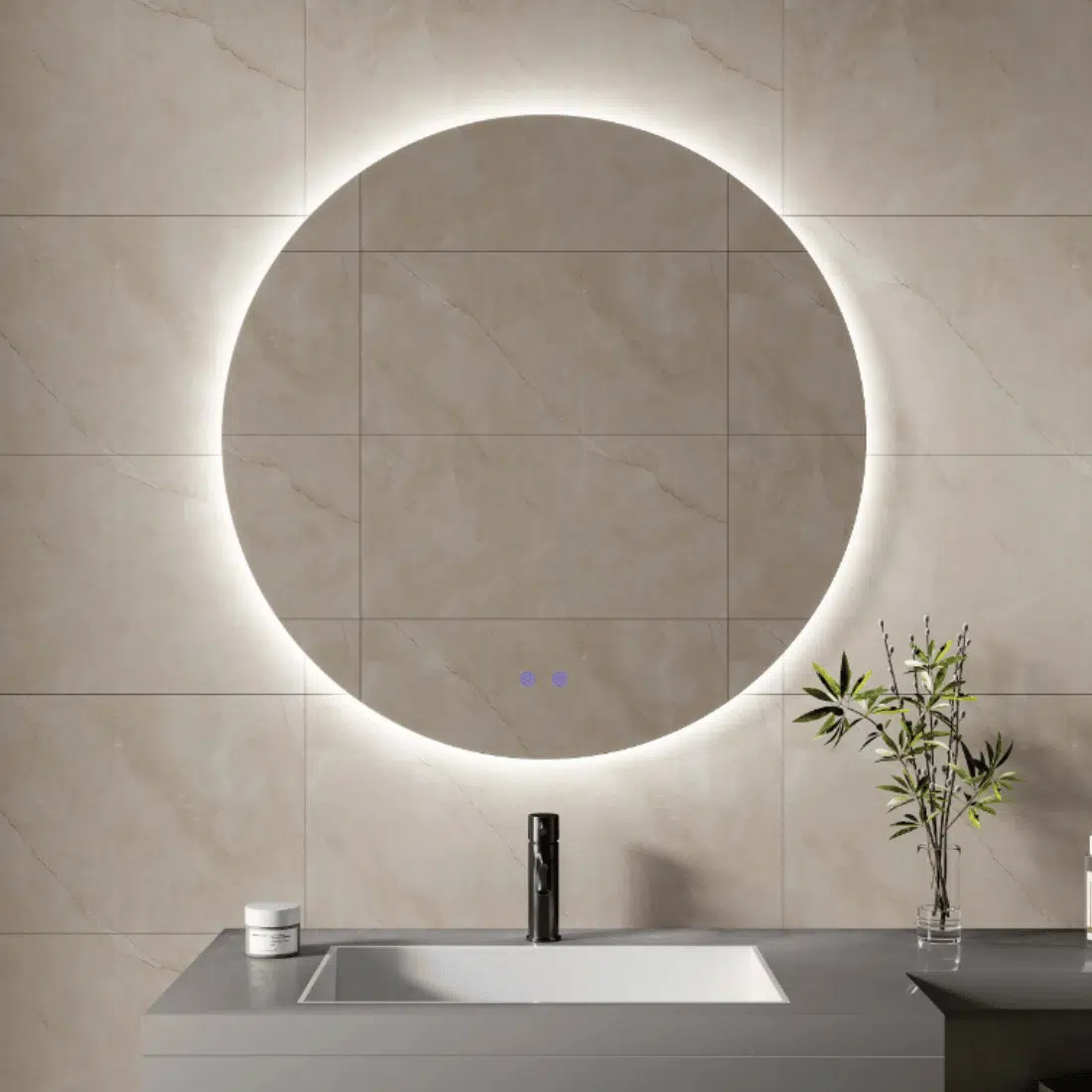 Round Backlit LED Bathroom Mirror – Modern Illuminated Vanity Mirror with Touch Control