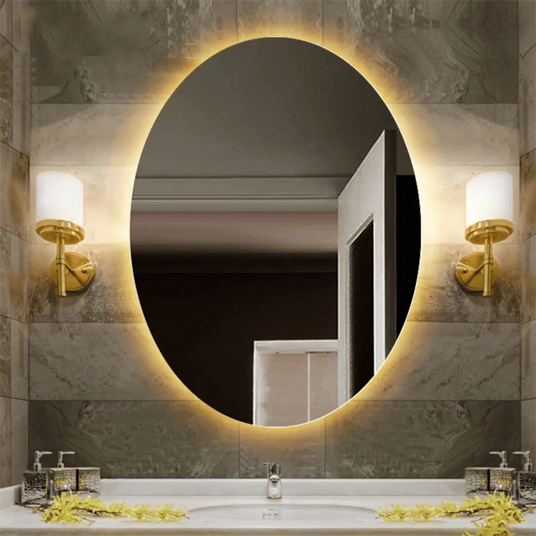 Oval Backlit LED Bathroom Mirror – Modern Illuminated Vanity Mirror with Touch Control