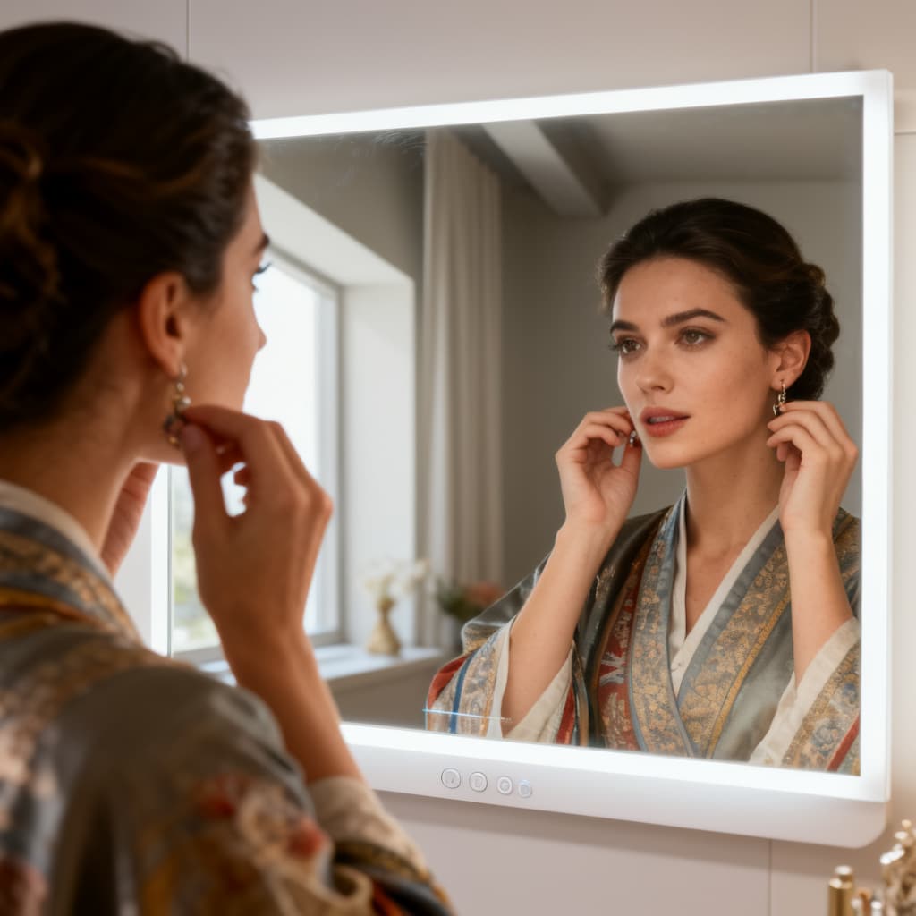 Square Wall-Mounted Mirror with Backlit Glow