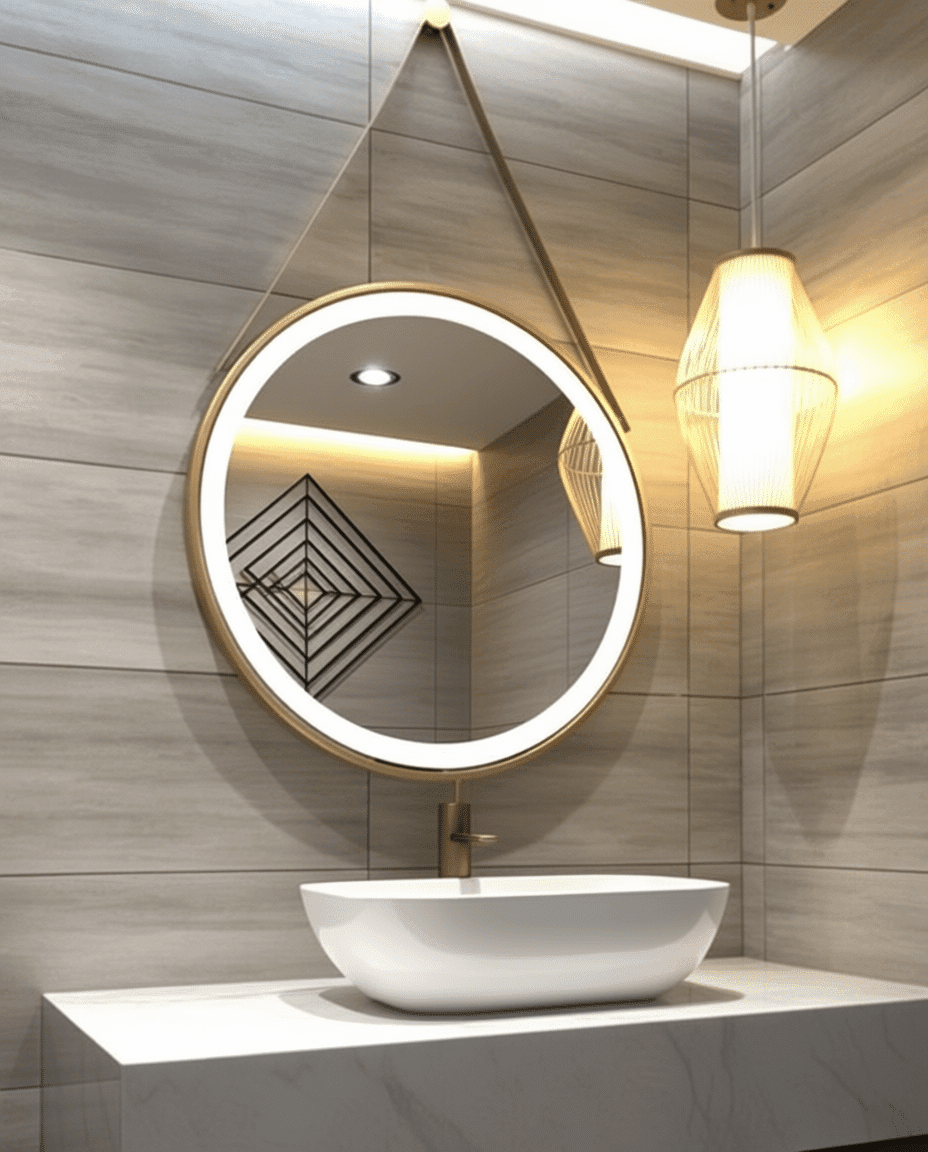 Large Round LED Bathroom Mirror – Modern Backlit Wall-Mounted Mirror