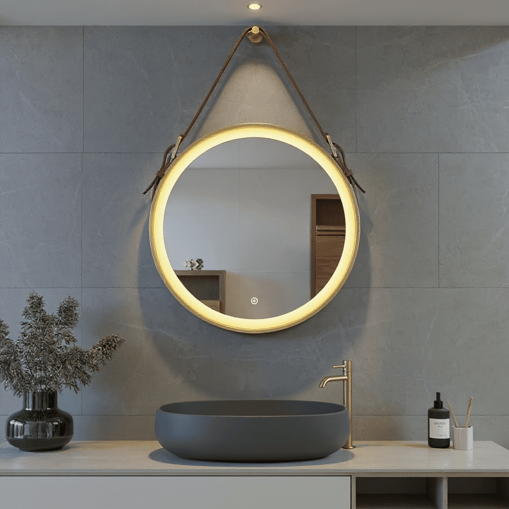 Large Round LED Bathroom Mirror – Modern Backlit Wall-Mounted Mirror