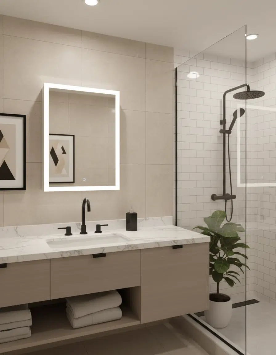 LED Illuminated Bathroom Storage with Color-Changing Lights